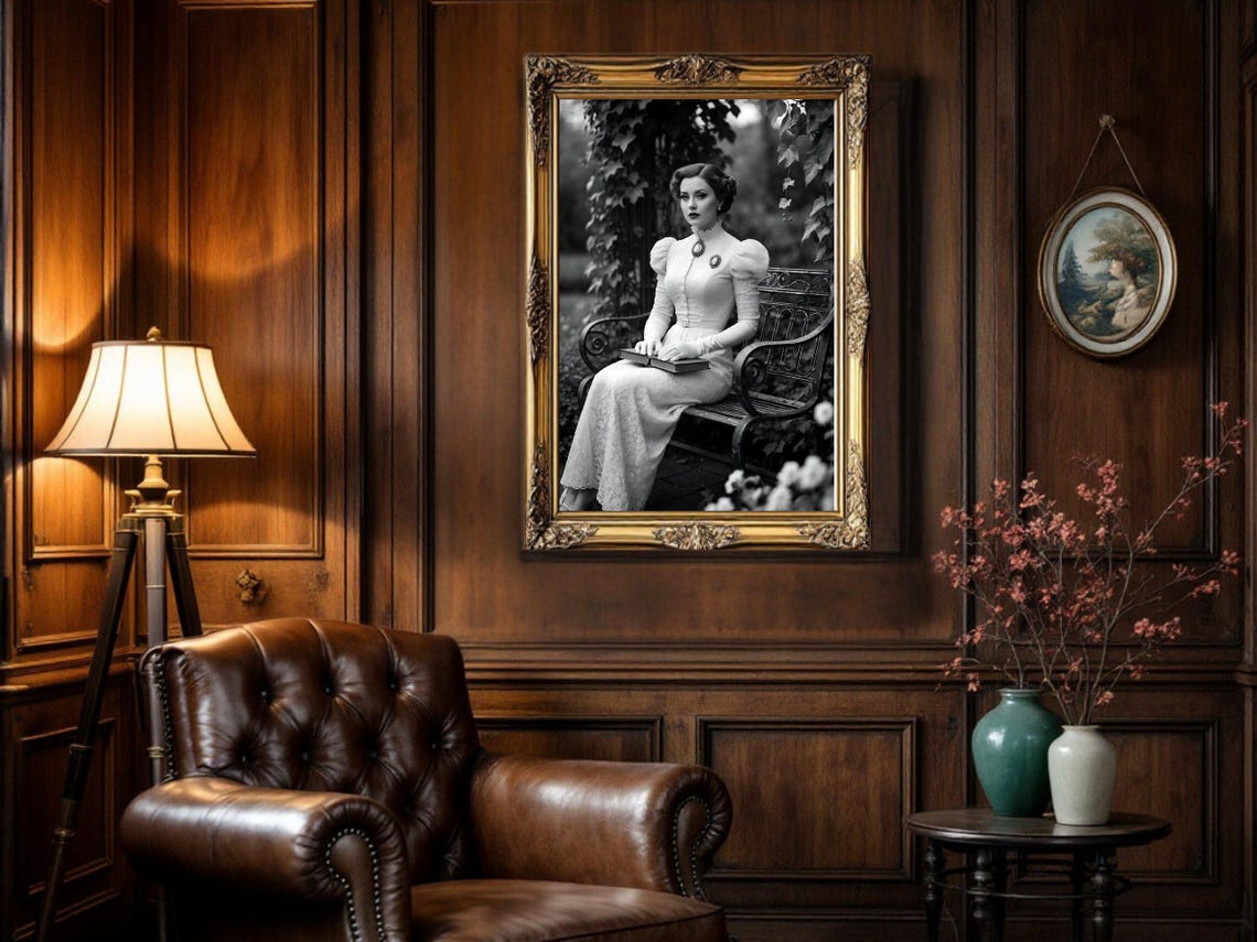 Victorian Lady In White Lace Dress Reading In A Garden Poster - Image 5