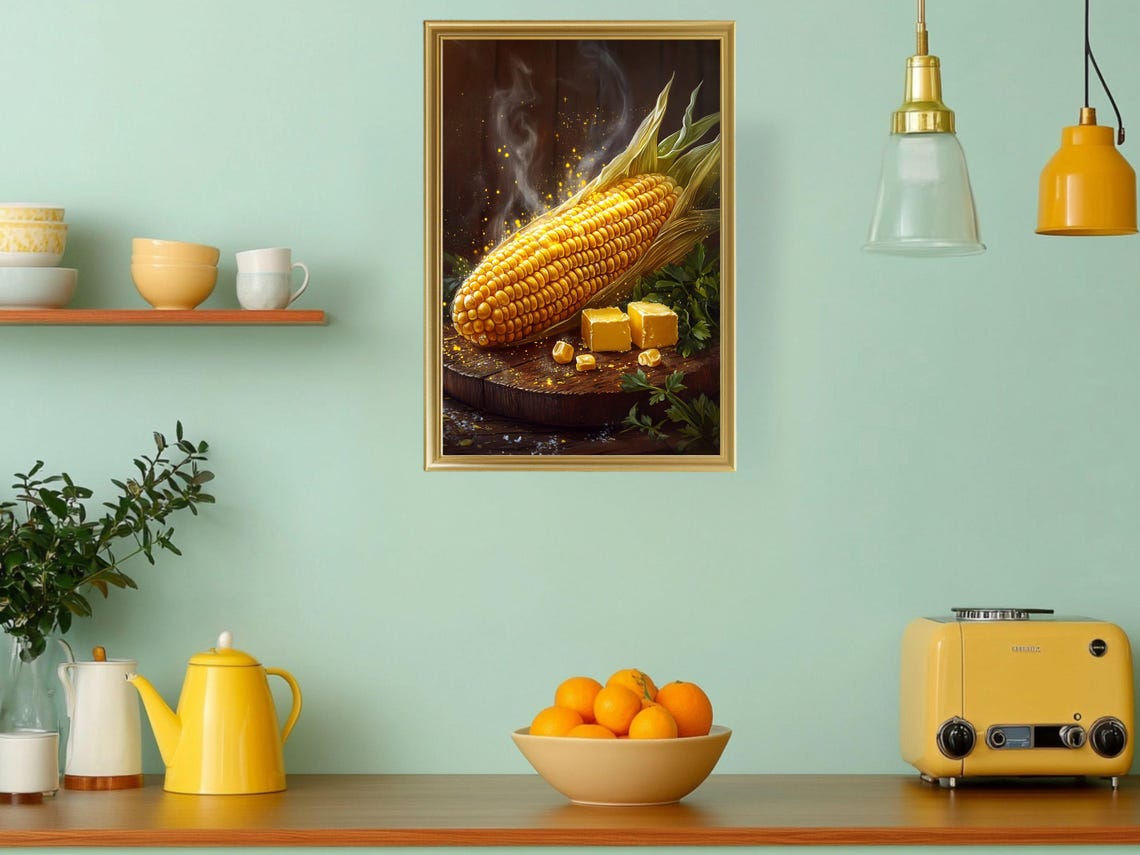 Steaming Buttered Corn Moody Gourmet Rustic Food Photo Poster - Image 3