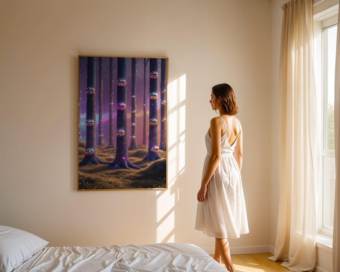 Enchanted Forest Night Iridescent Disco Orbs Purple Fantasy Poster - Image 3