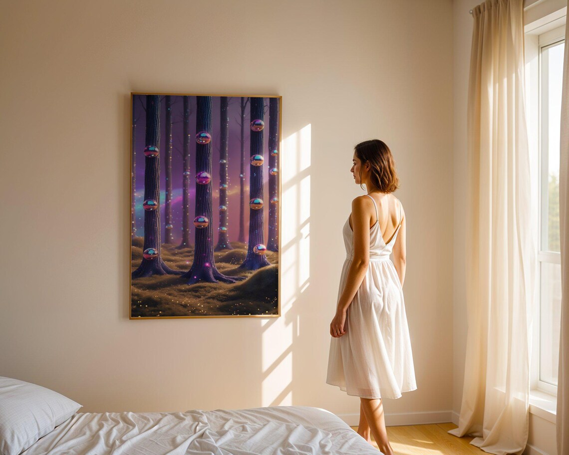 Enchanted Forest Wall Art Print Magical Tree Decor Fantasy Nature Painting Ethereal Night Scene Poster Mystical Home Decor - Image 3