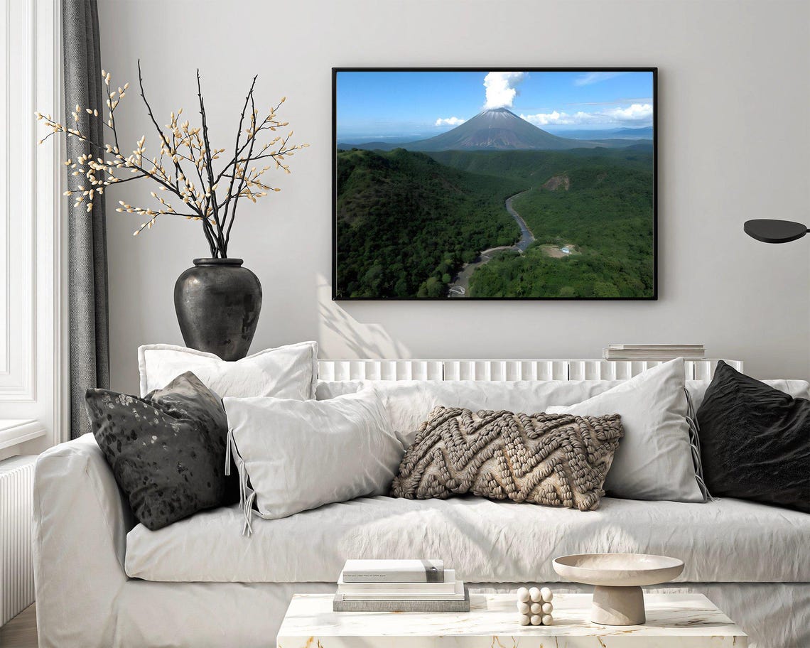 Beautiful Volcano Wall Art Nature Landscape Print Mountain Peak Decor Scenic Wall Hanging Misty Mountains Valley View Artwork - Image 4