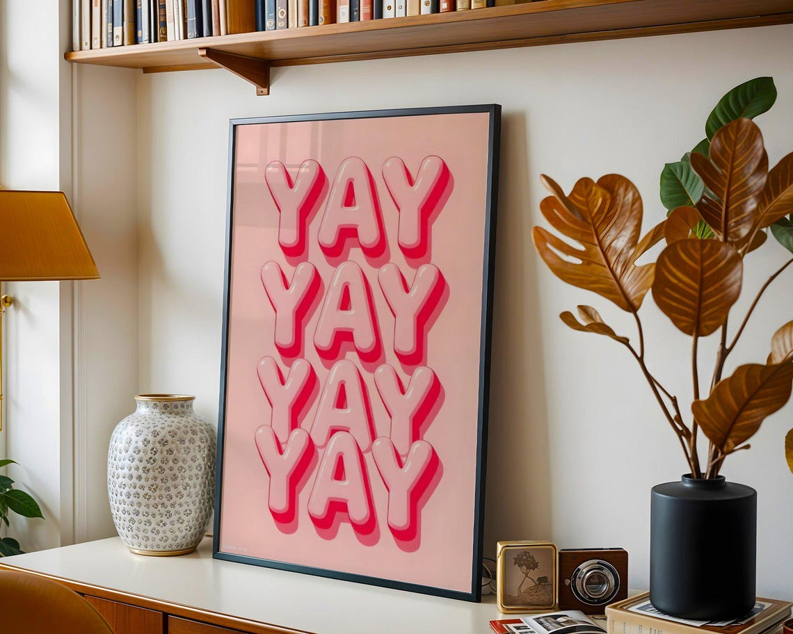 Yay Yay Yay Yay Pink Bubble Letters Fun Party Typography Poster - Image 5