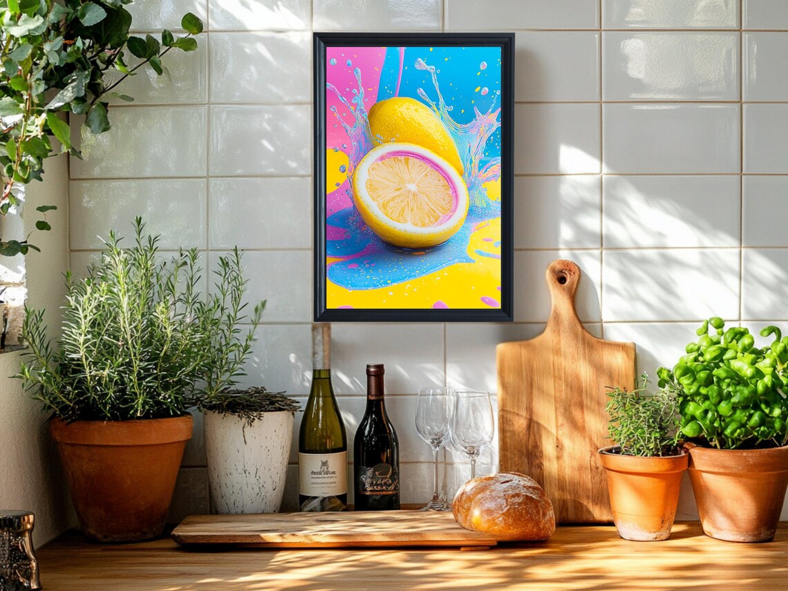 Lemon Splash Art Print Colorful Lemon Wall Art Vibrant Kitchen Decor Modern Fruit Artwork Citrus Home Decor Water Splash Poster - Image 2