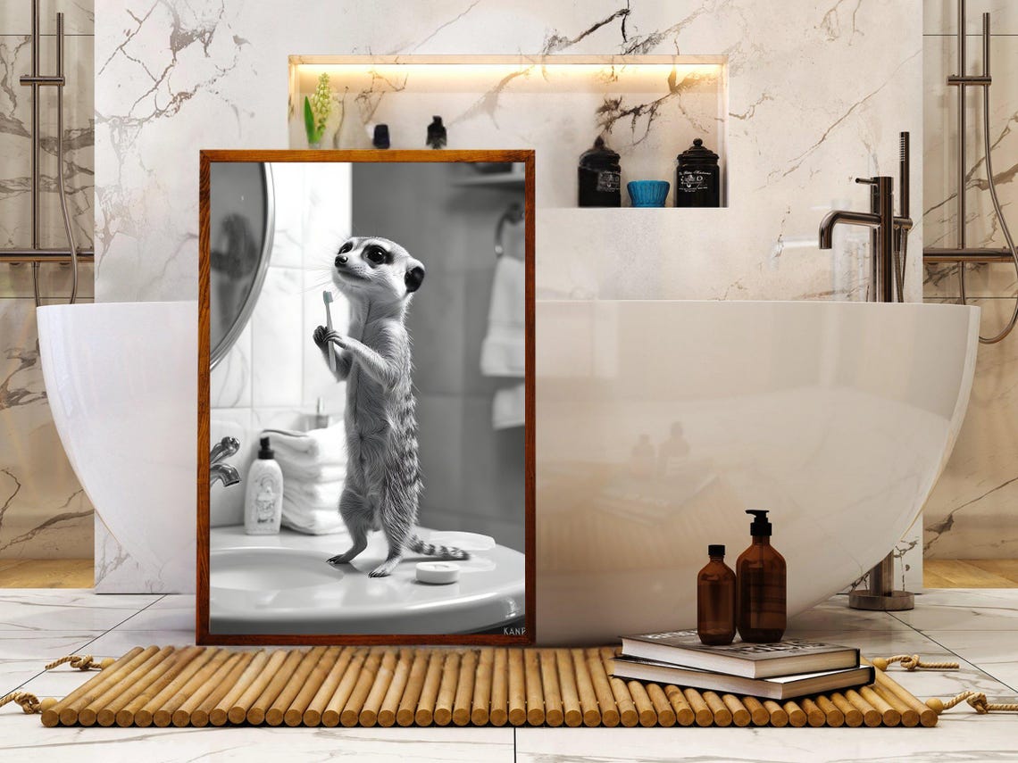 Cute Meerkat Brushing Its Teeth While Standing on the Sink Poster - Image 5
