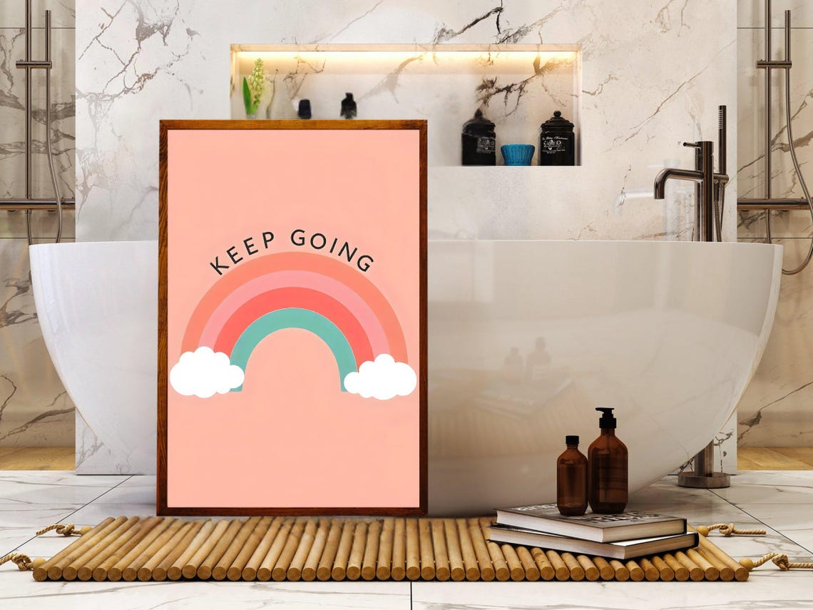 Keep Going Coral Rainbow Arch on Peach Background Quote Poster - Image 2