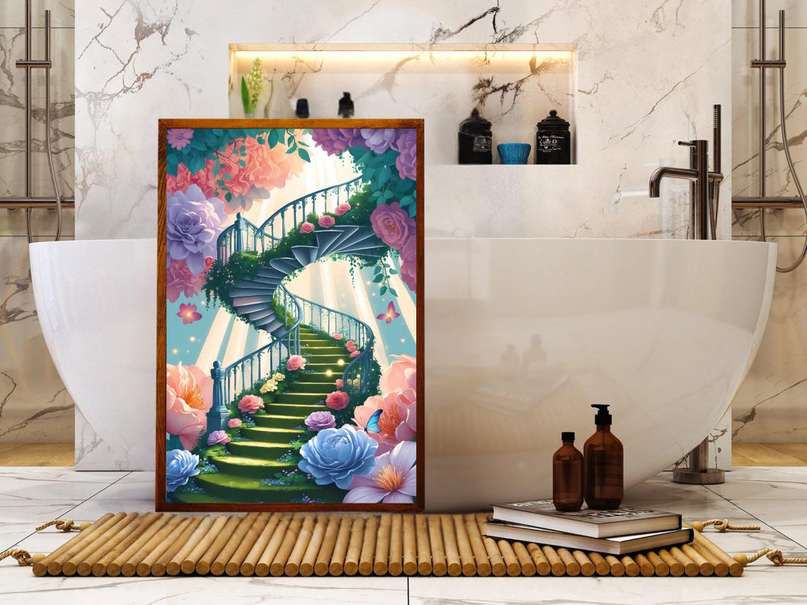Spiral Flower Staircase Climbing Into Light Heavenly Art Print - Image 5