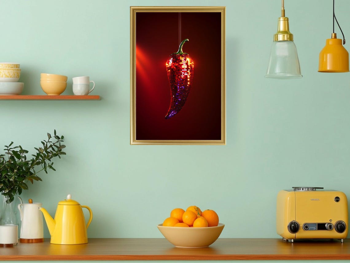 Spicy Disco Chili Pepper Wall Art Red Chili Pepper Print Unique Kitchen Decor Modern Dance Inspired Artwork Red Pepper Poster - Image 3