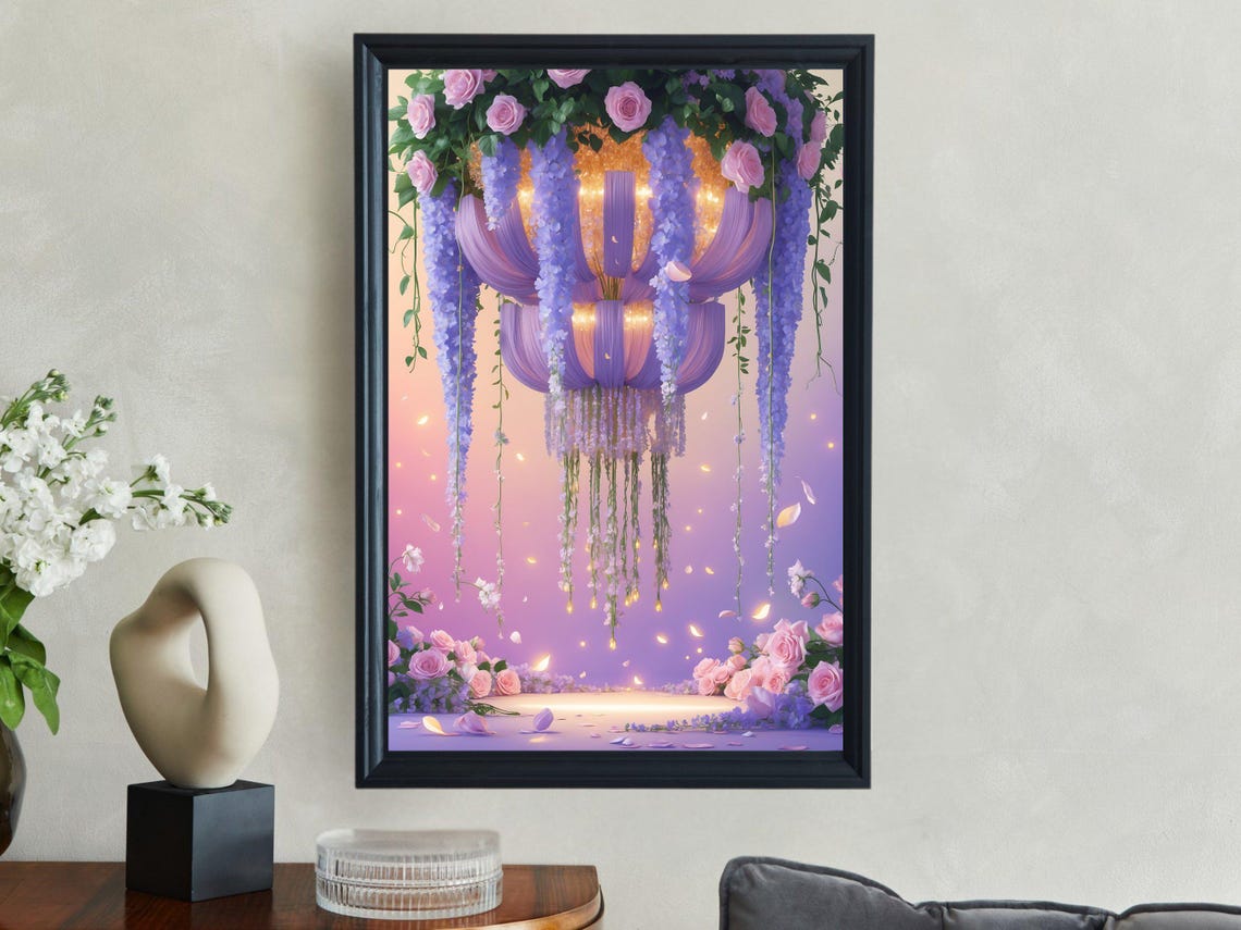 Hanging Floral Chandelier With Roses Wisteria Dream Glow Poster