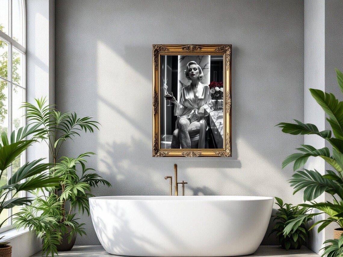 Blonde Woman In Silk Robe With Wine Glass Vintage Glamour Poster - Image 3