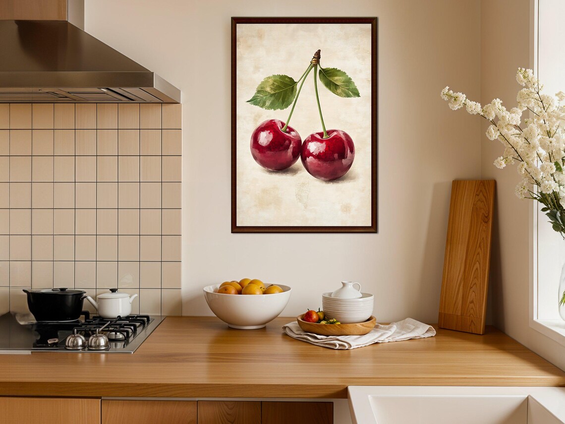 Cherry Wall Art Kitchen Decor Print Cherry Kitchen Art Fruit Wall Art Country Kitchen Rustic Wall Decor Dining Room Art - Image 4