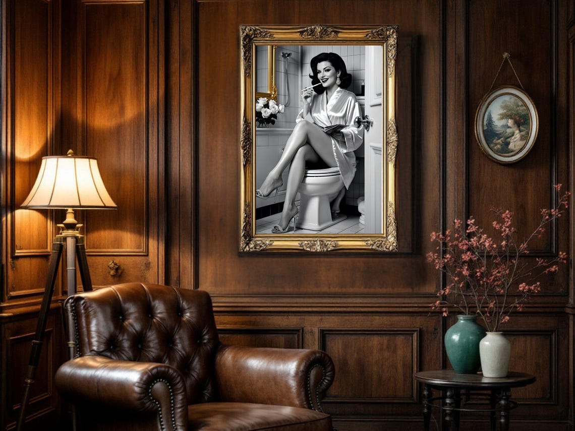 Smiling Pin Up Woman Reading A Magazine In A Satin Robe Poster - Image 5
