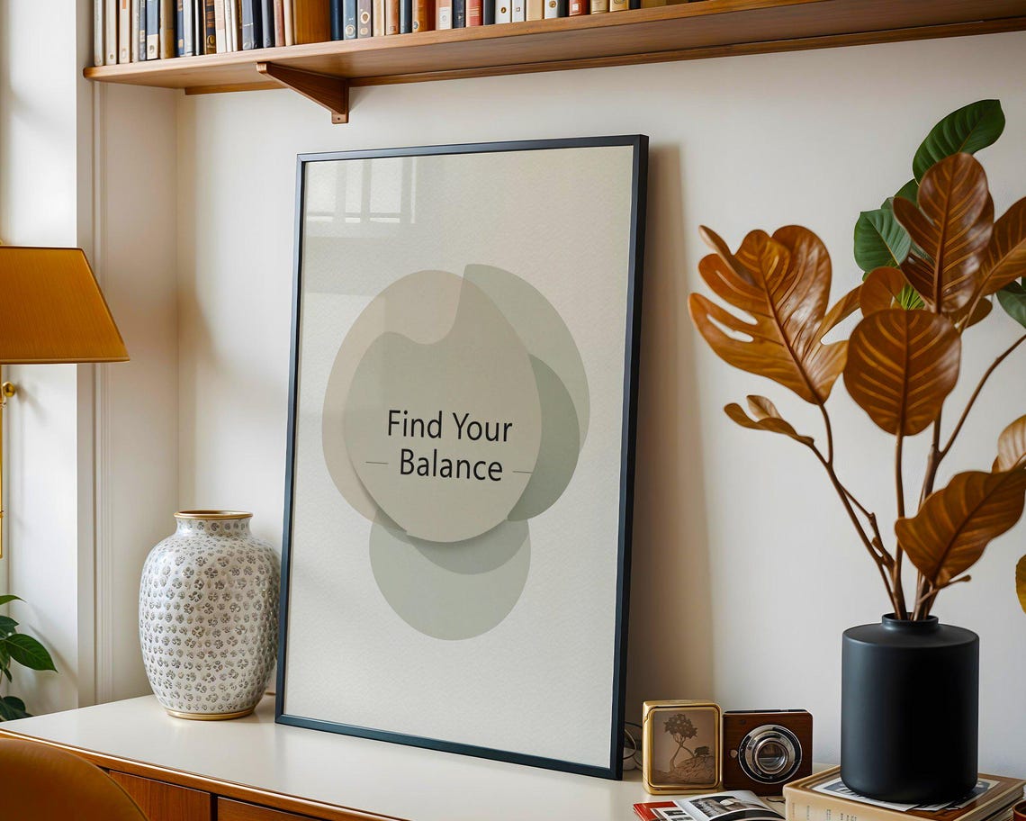 Find Your Balance Warm Neutral Boho Abstract Shapes Quote Poster - Image 3