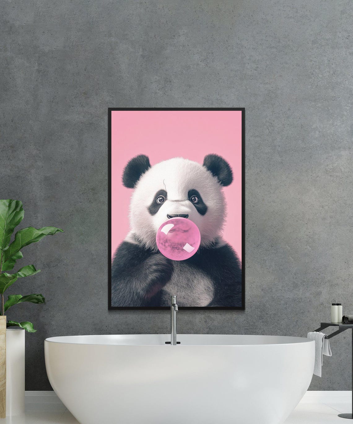 Panda Cub Blowing Pink Bubblegum Bubble Close-Up Cute Poster - Image 4