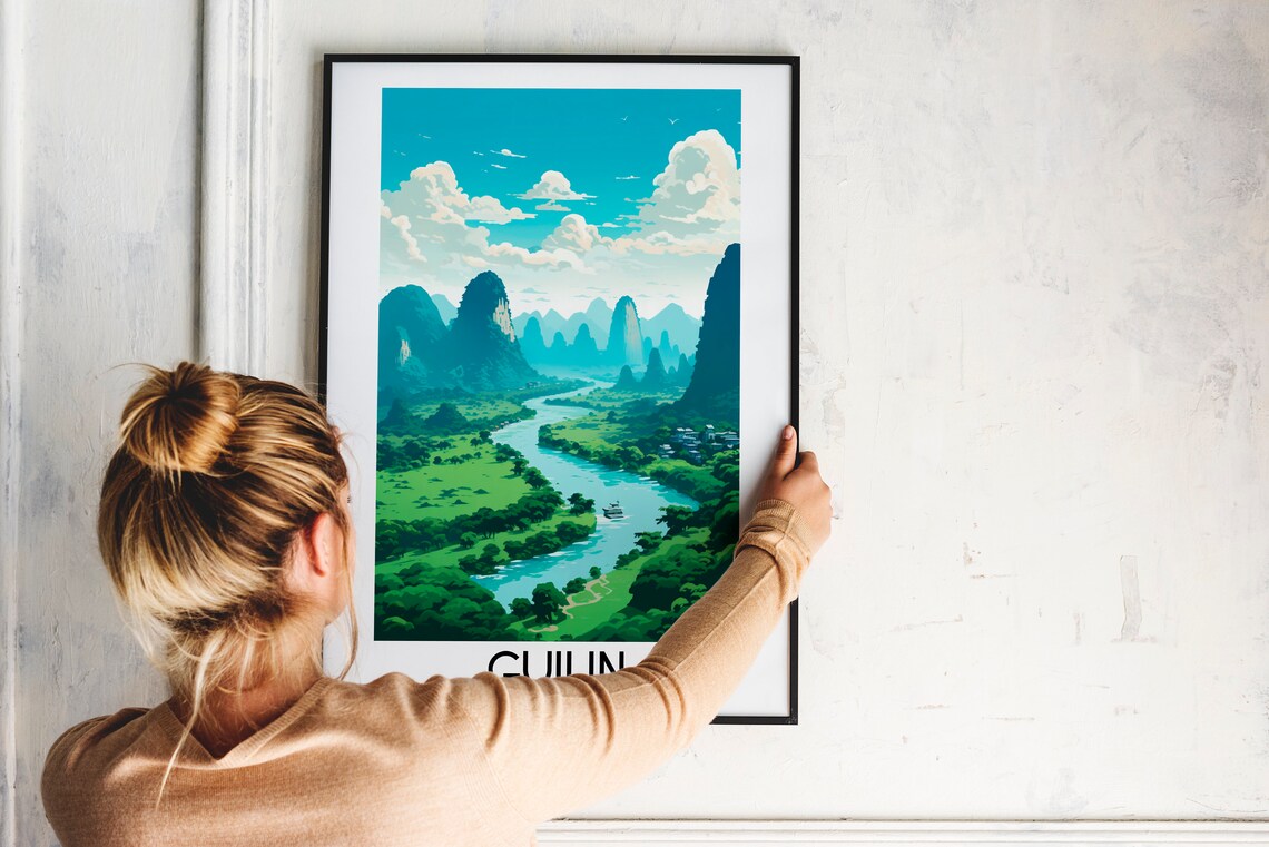 Guilin China Karst Mountains Li River Emerald Valley Travel Poster - Image 2