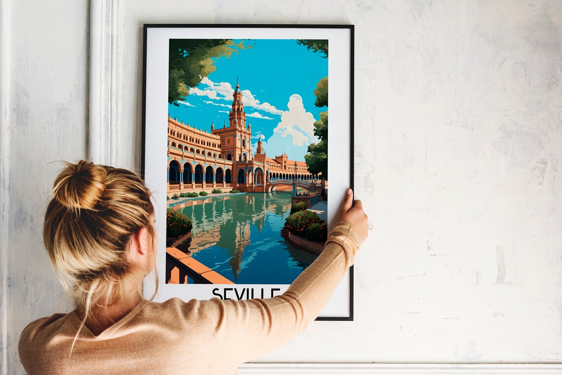 Seville Spain Grand Plaza Canal Arches Vintage Travel Poster - Image 2