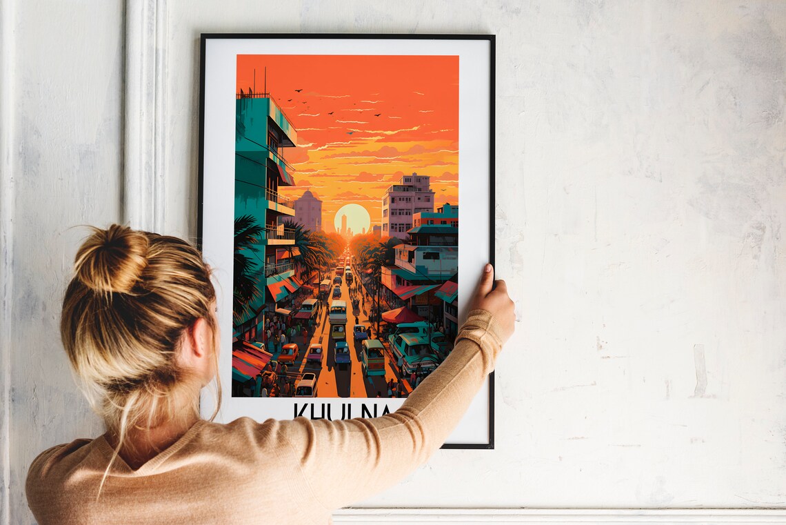 Khulna Bangladesh Busy Street Sunset Traffic Market Travel Poster - Image 2
