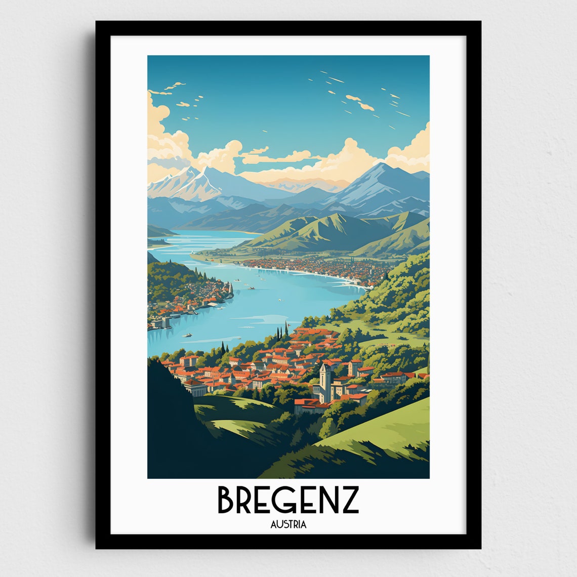 Bregenz Austria Lake Constance Alpine Town Retro Travel Poster
