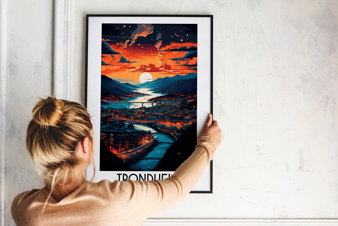 Trondheim Sunset City River Moonlit Sky Norway Travel Poster - Image 2