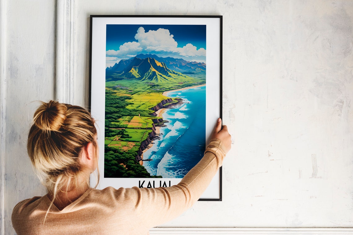 Kauai Hawaii Aerial Coastline Cliffs Green Valley Beach Poster - Image 2