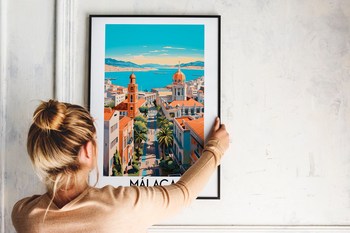 Malaga Spain Cathedral Harbor Palm Boulevard Old Town Travel Poster - Image 2