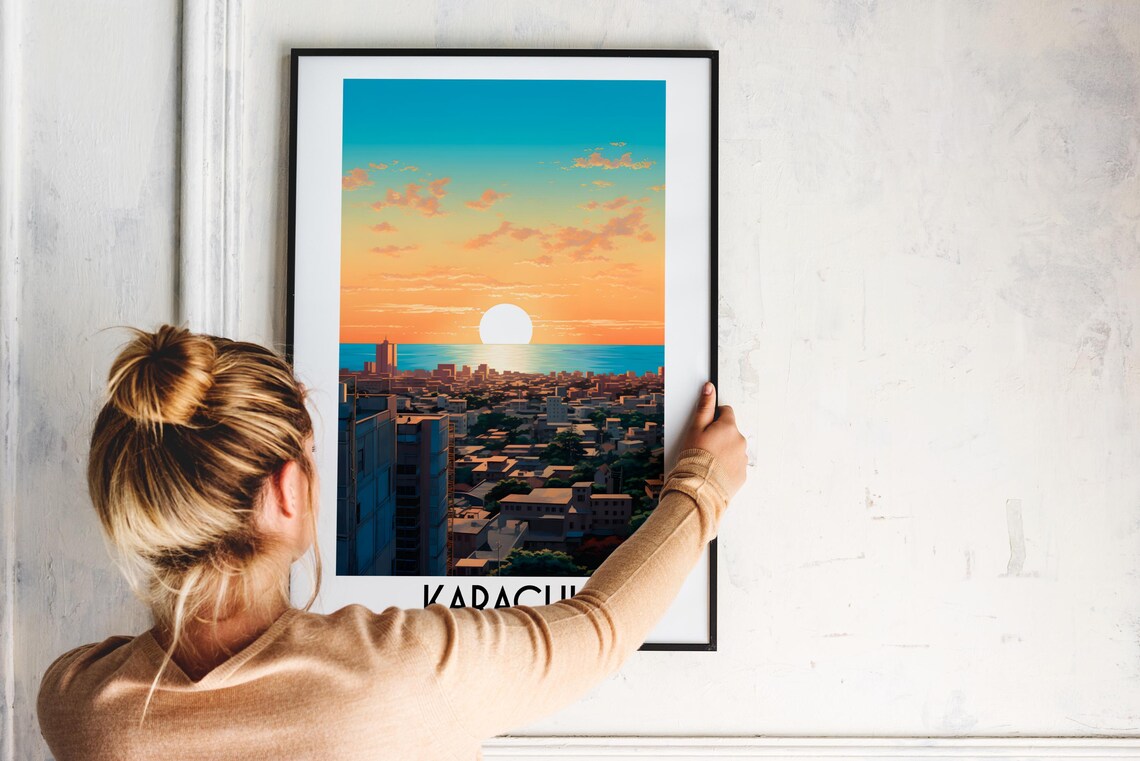 Karachi Pakistan Arabian Sea Sunset Skyline City Travel Poster - Image 2