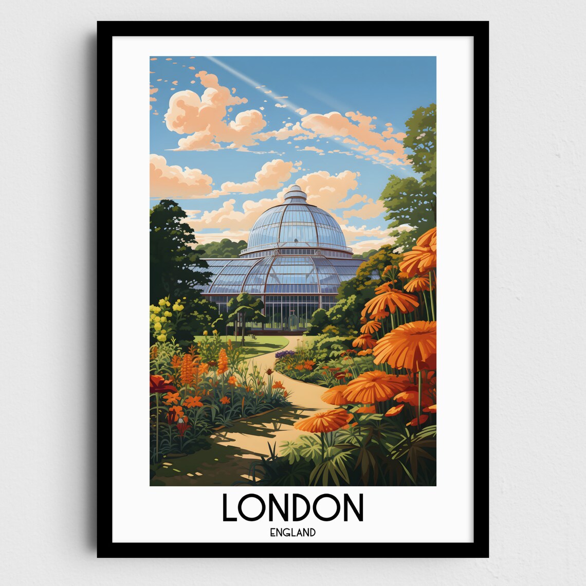London England Botanical Garden Glasshouse Flowers Travel Poster