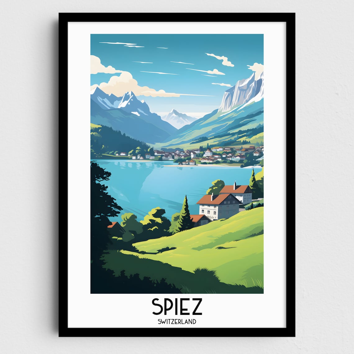 Spiez Switzerland Alpine Lake Village Mountain Scenic View Poster