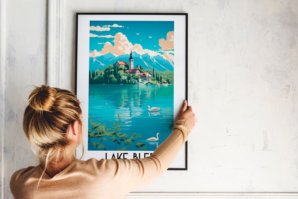Lake Bled Island Church Swans Alpine Waters Slovenia Travel Poster - Image 2