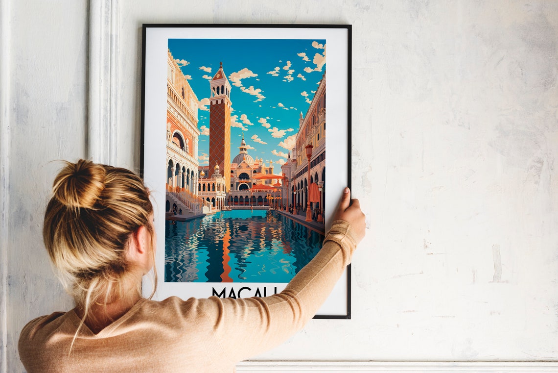 Macau China Venetian Canal Bell Tower Domed Church Evening Poster - Image 2