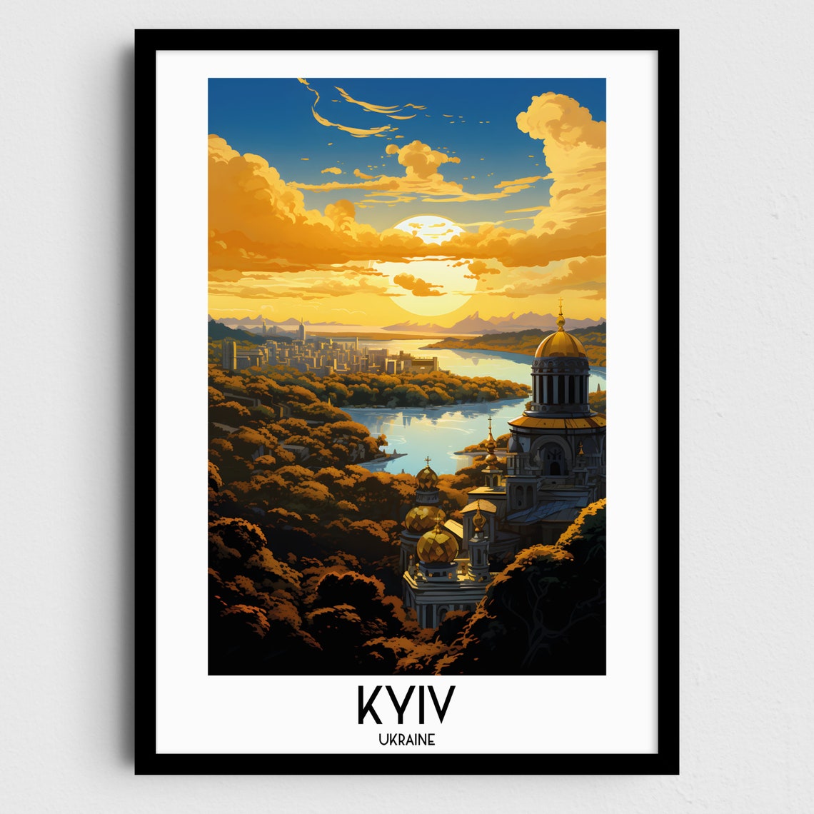 Kyiv Ukraine Golden Domes Sunset River Skyline Travel Poster