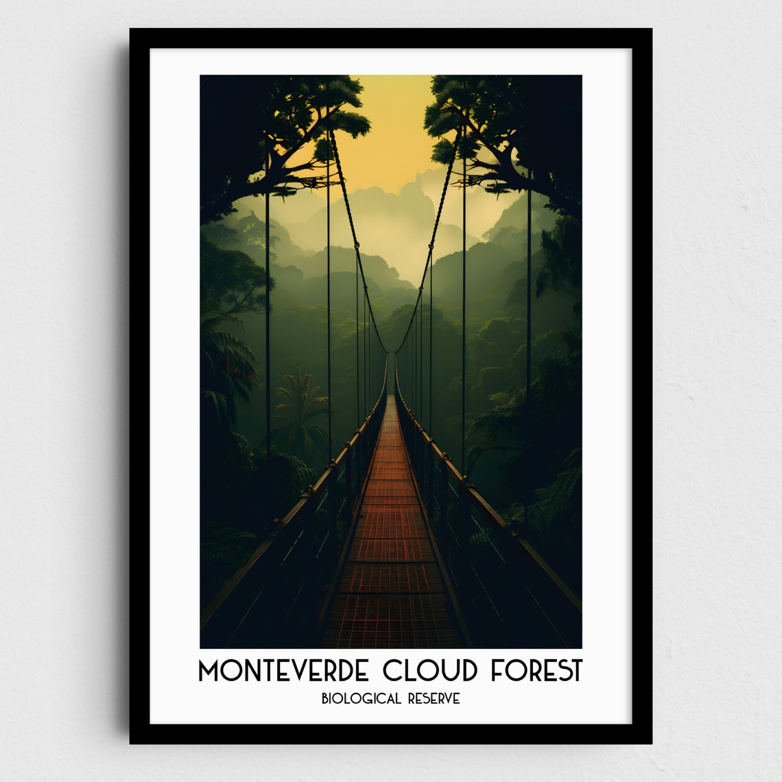 Monteverde Cloud Forest Hanging Bridge Mist Misty Travel Poster