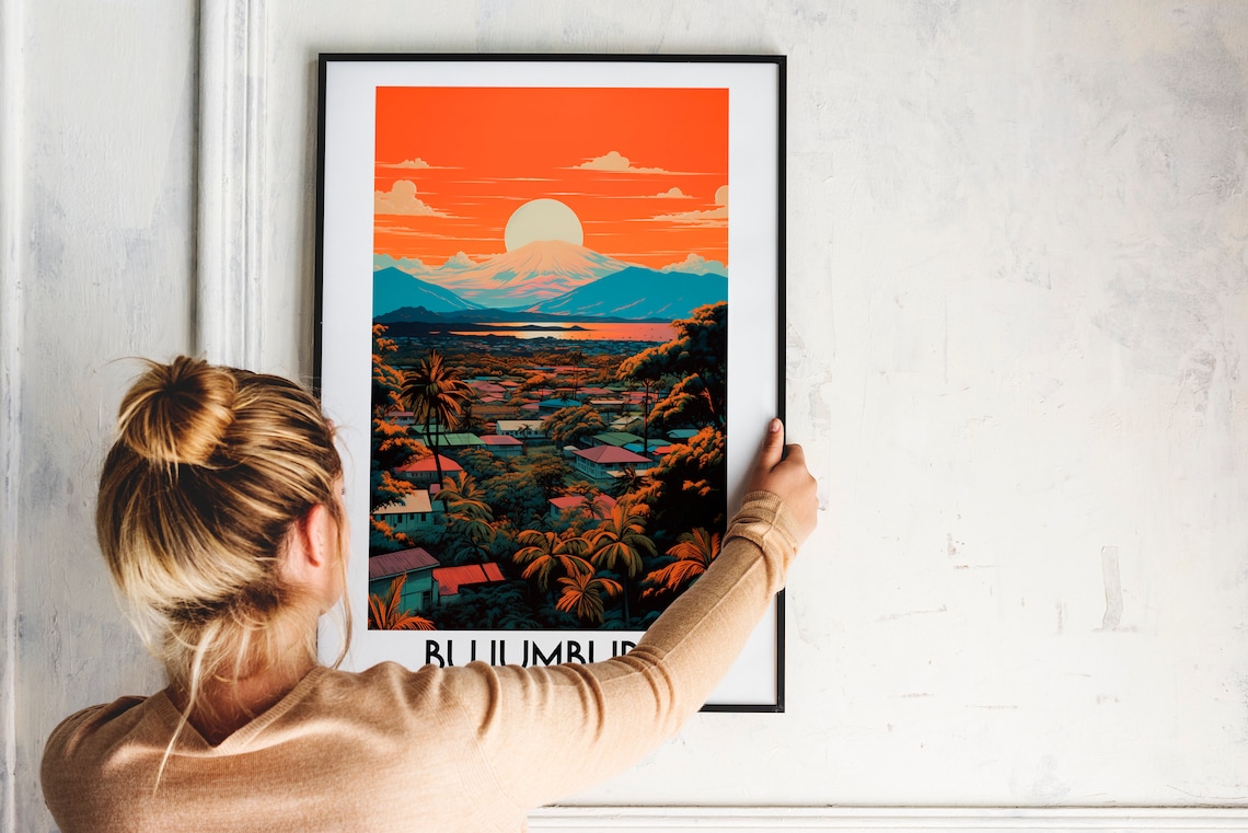 Bujumbura Sunset Cityscape Lake Mountains Burundi Vintage Poster - Image 2
