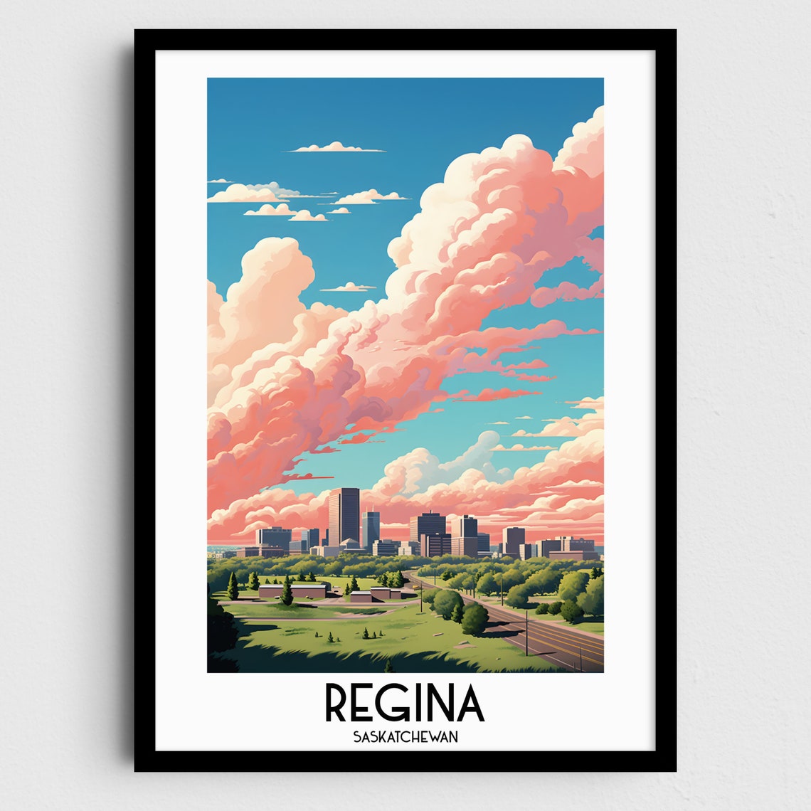 Regina Saskatchewan City Skyline Park Clouds Sunset View Poster