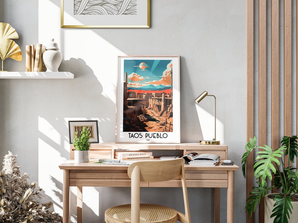 Taos Pueblo New Mexico Adobe Village Desert Mountains Travel Poster - Image 3