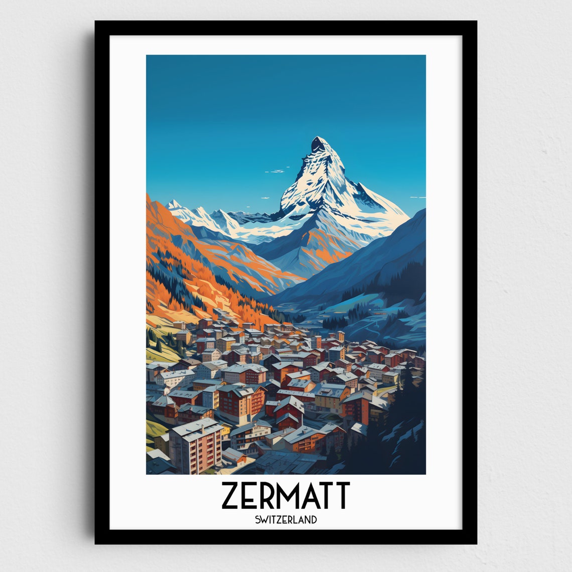 Zermatt Switzerland Matterhorn Village Alpine Summit Travel Poster