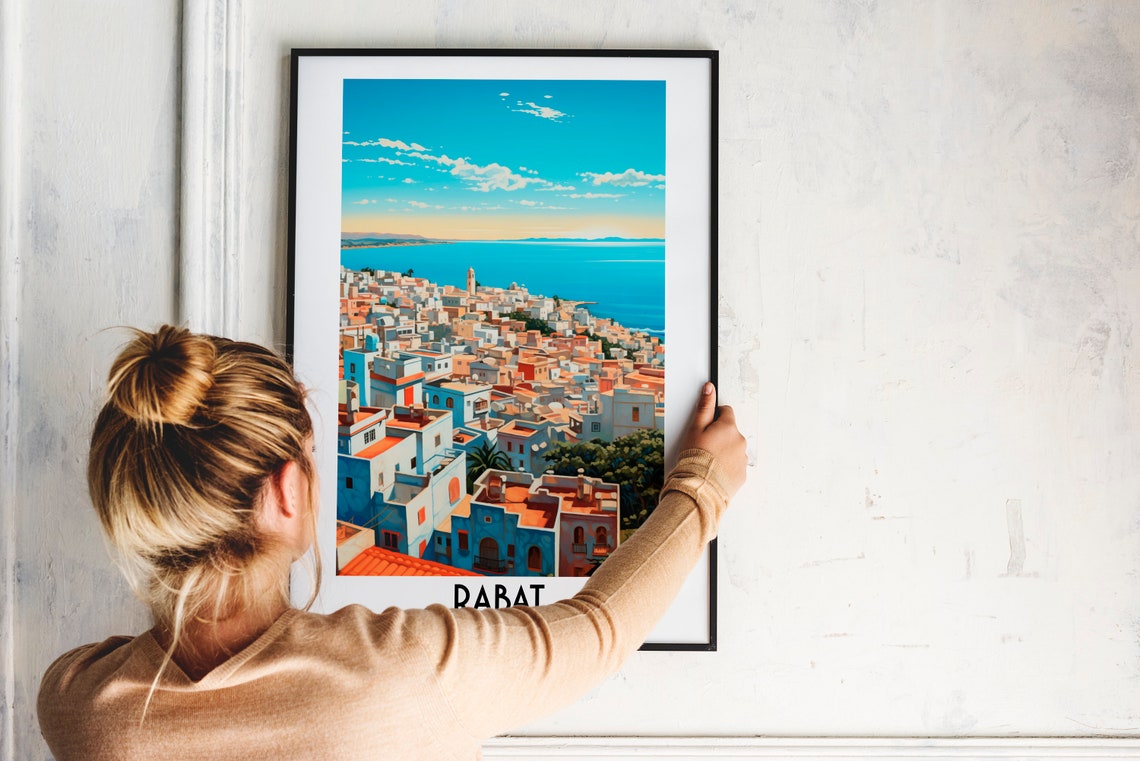 Rabat Morocco Whitewashed Coastal City Retro Sea Travel Poster - Image 2