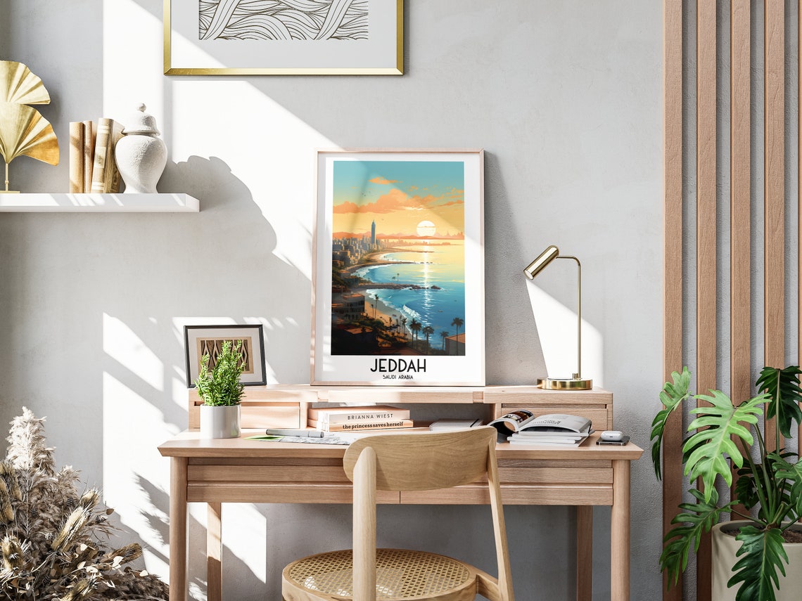 Jeddah Saudi Arabia Corniche Sunset Palm Beach Travel Poster - Image 3