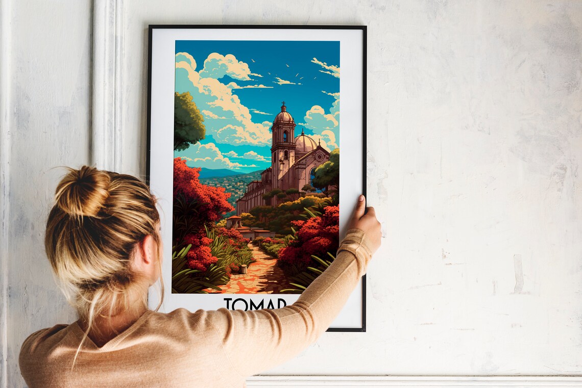 Tomar Portugal Church Gardens Red Flowers Hillside Travel Poster - Image 2
