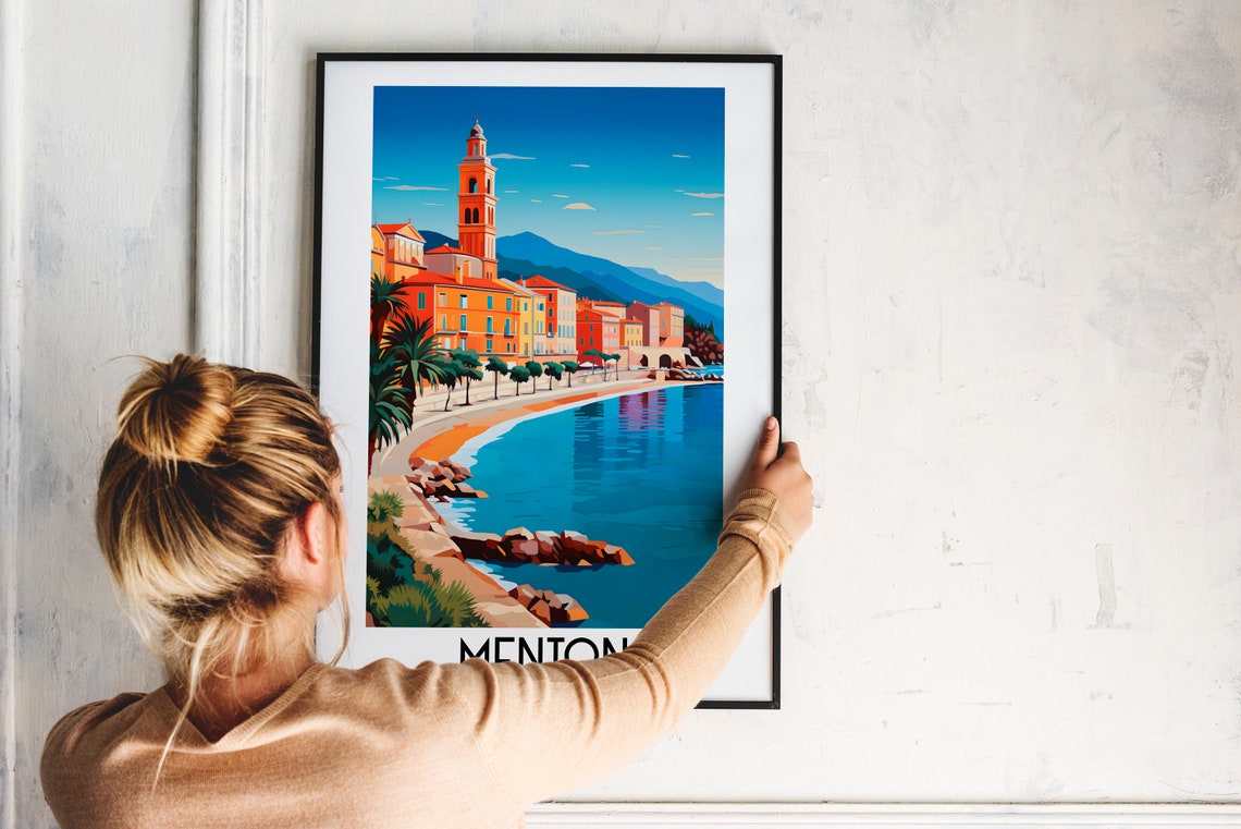 Menton France Riviera Waterfront Promenade Coastal Sunset Poster - Image 2
