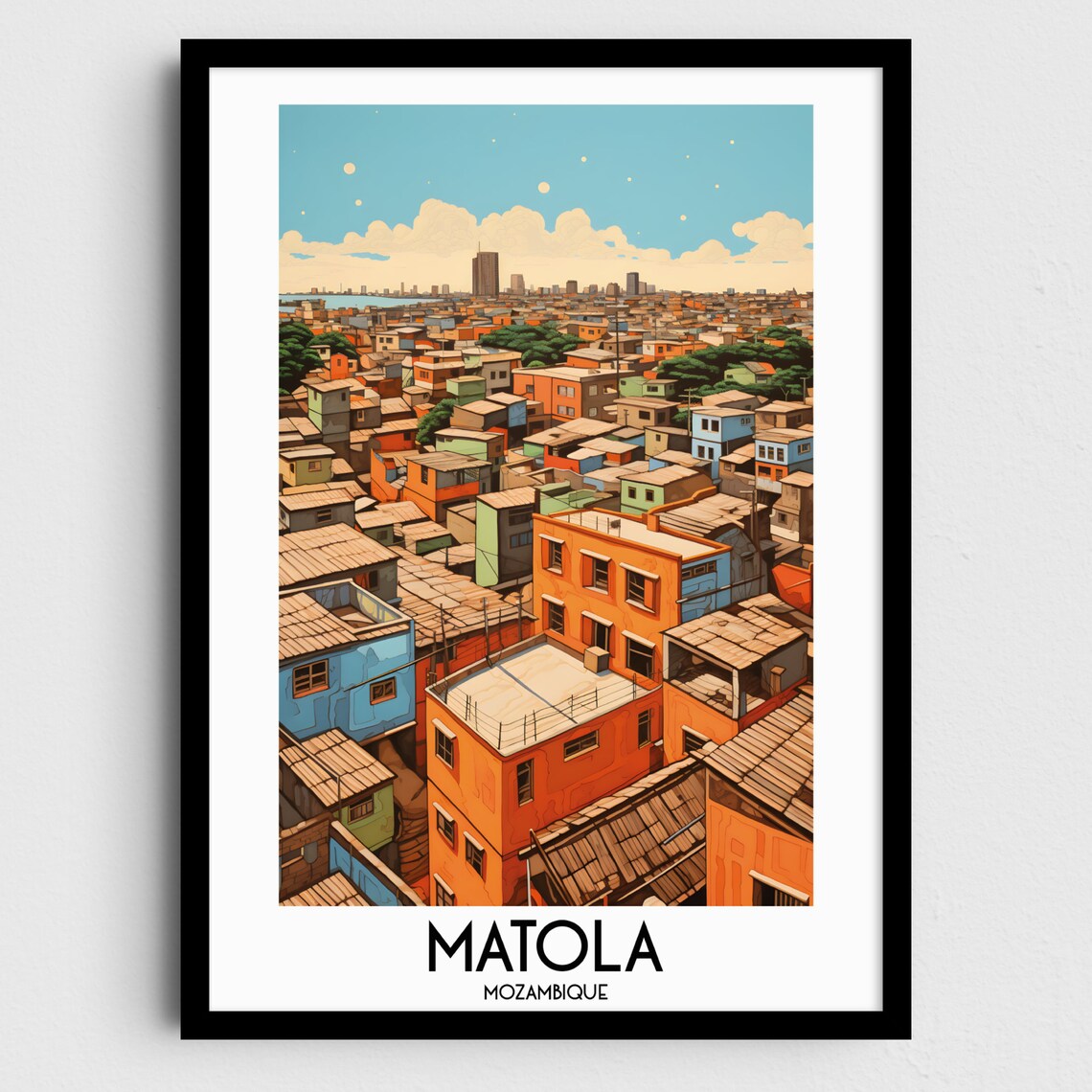 Matola Mozambique Colorful City Neighborhood Travel Art Poster