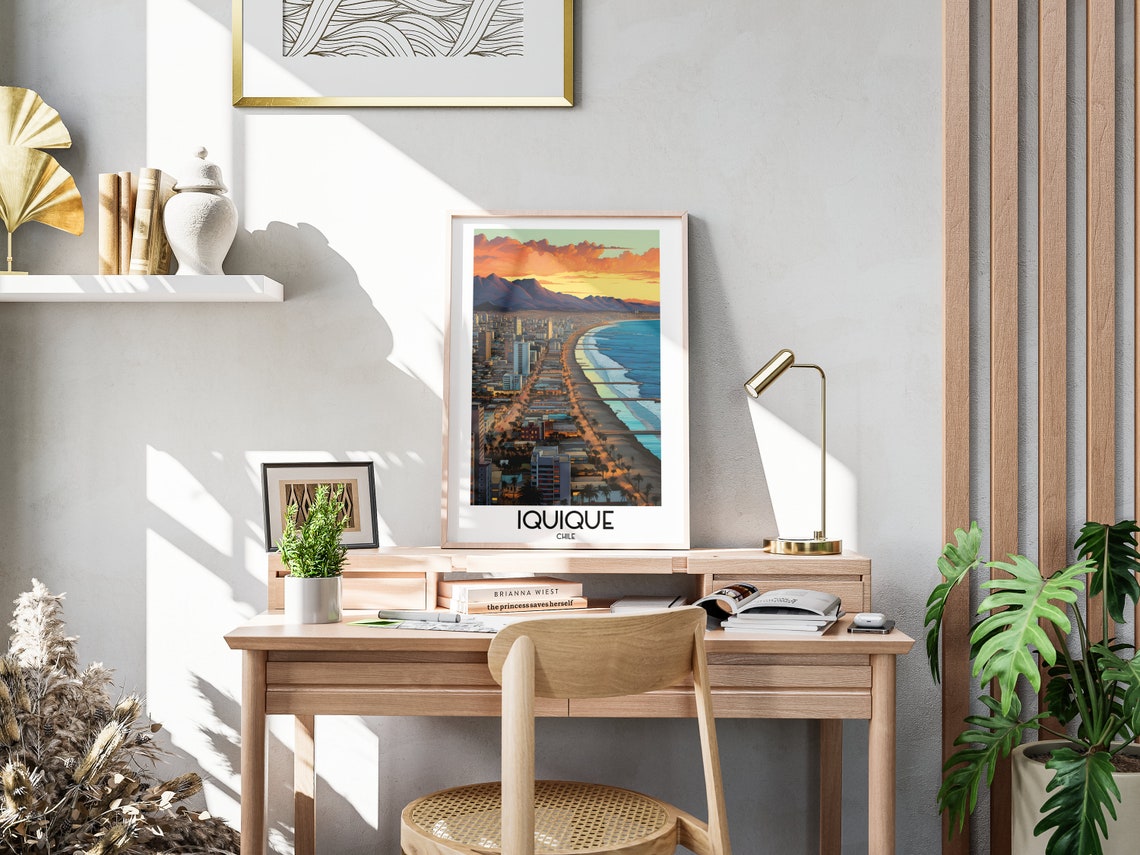 Iquique Beachfront Towers Long Beach Purple Mountains Chile Travel Poster - Image 3