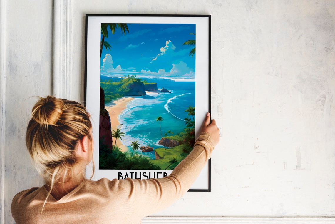 Bathsheba Beach Cliffs Palm Trees Barbados Travel Art Poster - Image 2