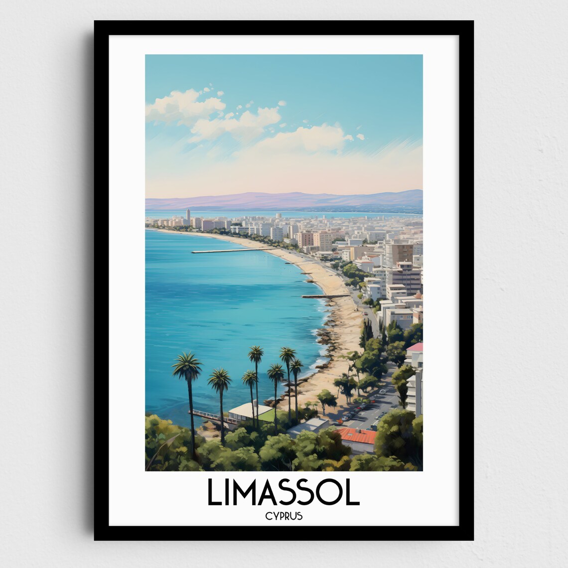 Limassol Cyprus Mediterranean Beach Coastline Palm Trees Poster