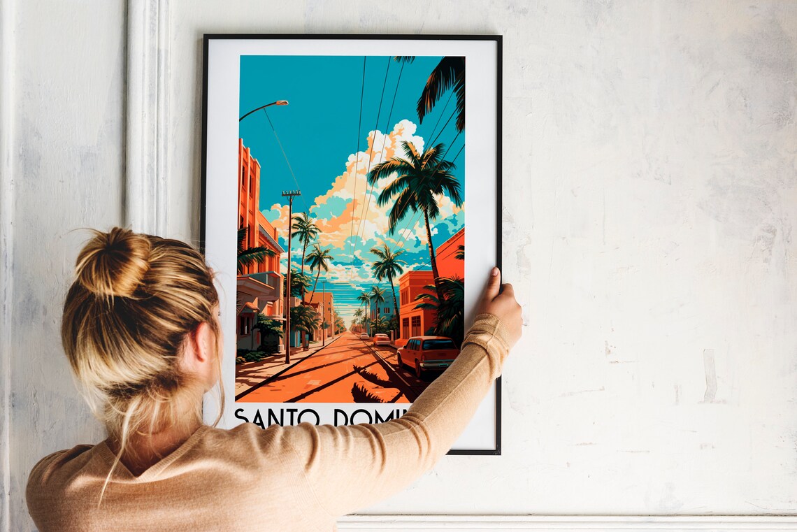 Santo Domingo Dominican Republic Palm Street Vintage Travel Poster - Image 2