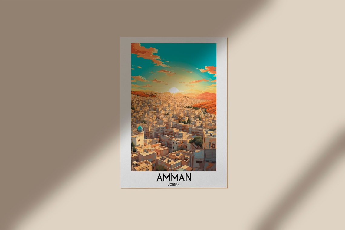 Amman Golden Hillside Old City Sunset Jordan Travel Art Poster - Image 3