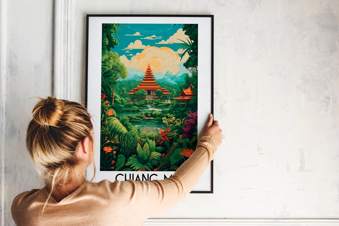 Chiang Mai Thailand Jungle Temple Lotus Pond Tropical Travel Poster - Image 2