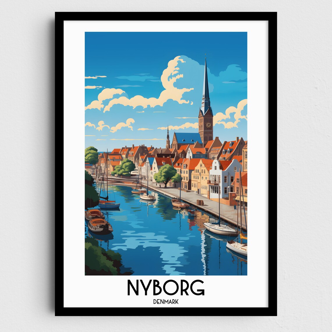 Nyborg Denmark Harbor Church Spire Sailboats Old Town Summer Poster