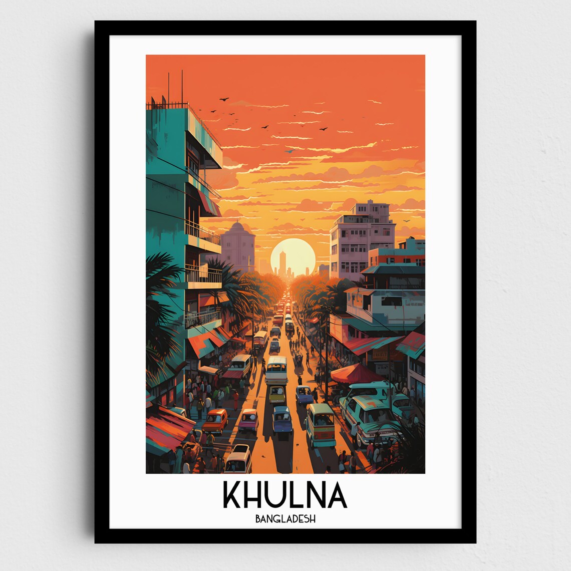 Khulna Bangladesh Busy Street Sunset Traffic Market Travel Poster