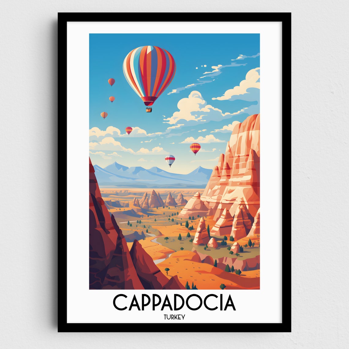 Cappadocia Turkey Balloon Valley Fairy Chimneys Sky Travel Poster