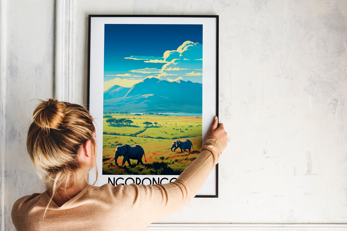 Ngorongoro Conservation Area Elephants Savanna Scenic Art Poster - Image 2